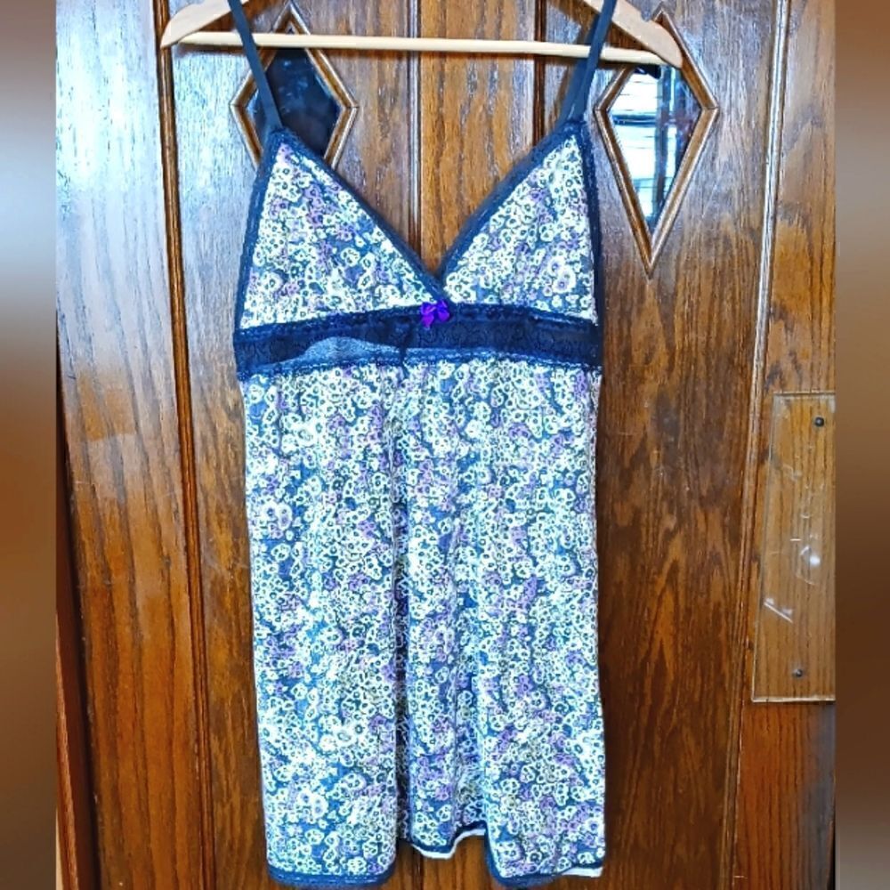 Kensie Floral Sleep Dress Chemise with Lace Trim MEDIUM